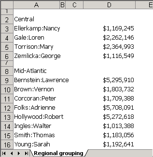 specifying that groups are exported to separate excel worksheets