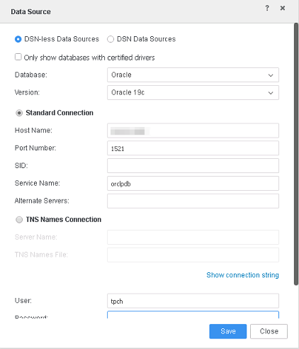 Connect via DSN-less (Driver)