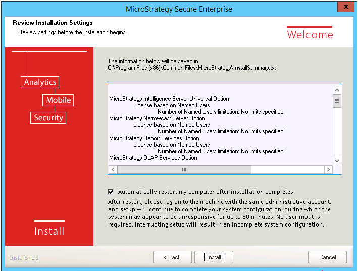 安装 MicroStrategy Windows 安装向导