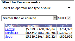 Metric qualification slider targeting a grid report