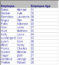 Report displaying employees under 40