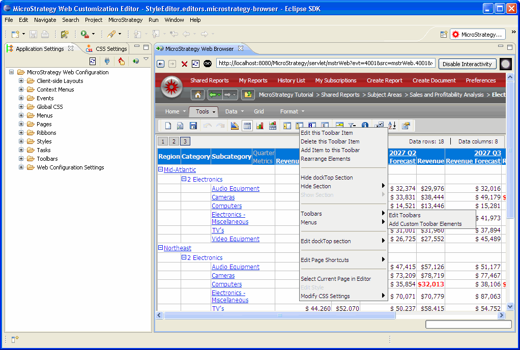 Screenshot van MicroStrategy Web software.