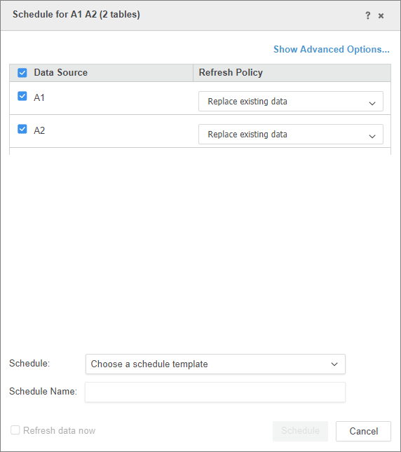 Programar cuadro de diálogo de actualización de cubo