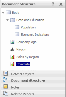 Exemple de sélection du panneau Structure de document dans le menu Outils