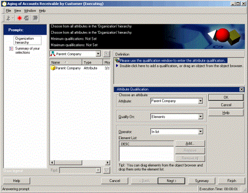 Organization hierarchy prompt: Choose from all attributes in the Organization hierarchy