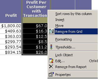 Right-click menu showing Remove from Grid option